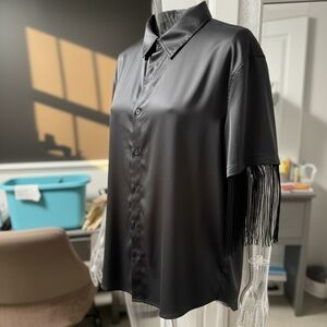 SHEIN Black Men's Button Down Shirt with Fringe